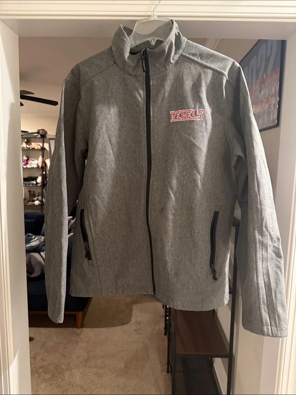 Port Authority Gray Softshell Jacket with Red & White Embroidered Logo